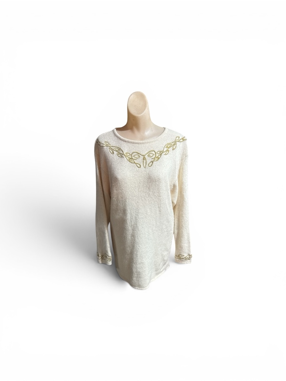Vintage 80s HoneyBee Angora Rabbit Lambswool Silk Blend Cream & Gold Sweater Lrg